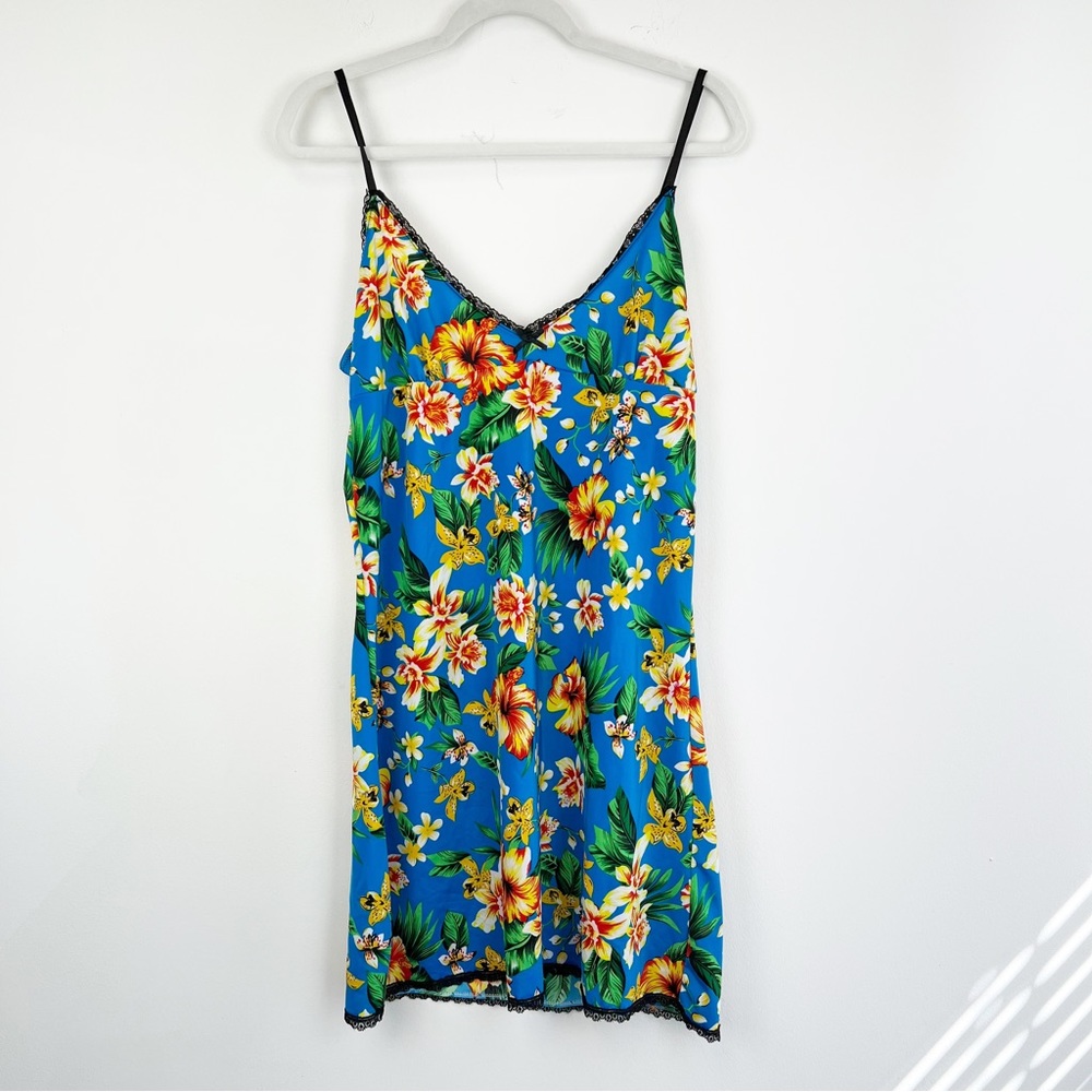 Midnight Coco‎ Blue Floral Chemise Nightgown Size Large
